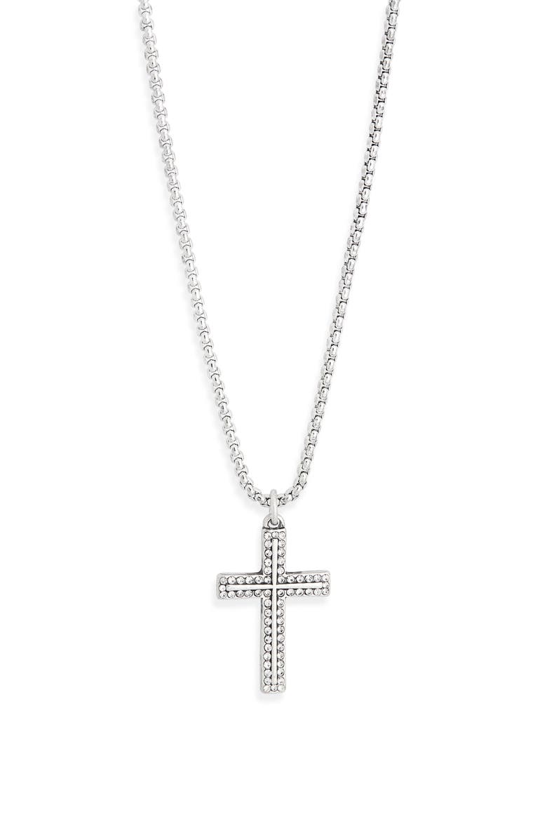 Cubic Zirconia Cross Pendant Necklace, Alternate, color, SHINY RHODIUM