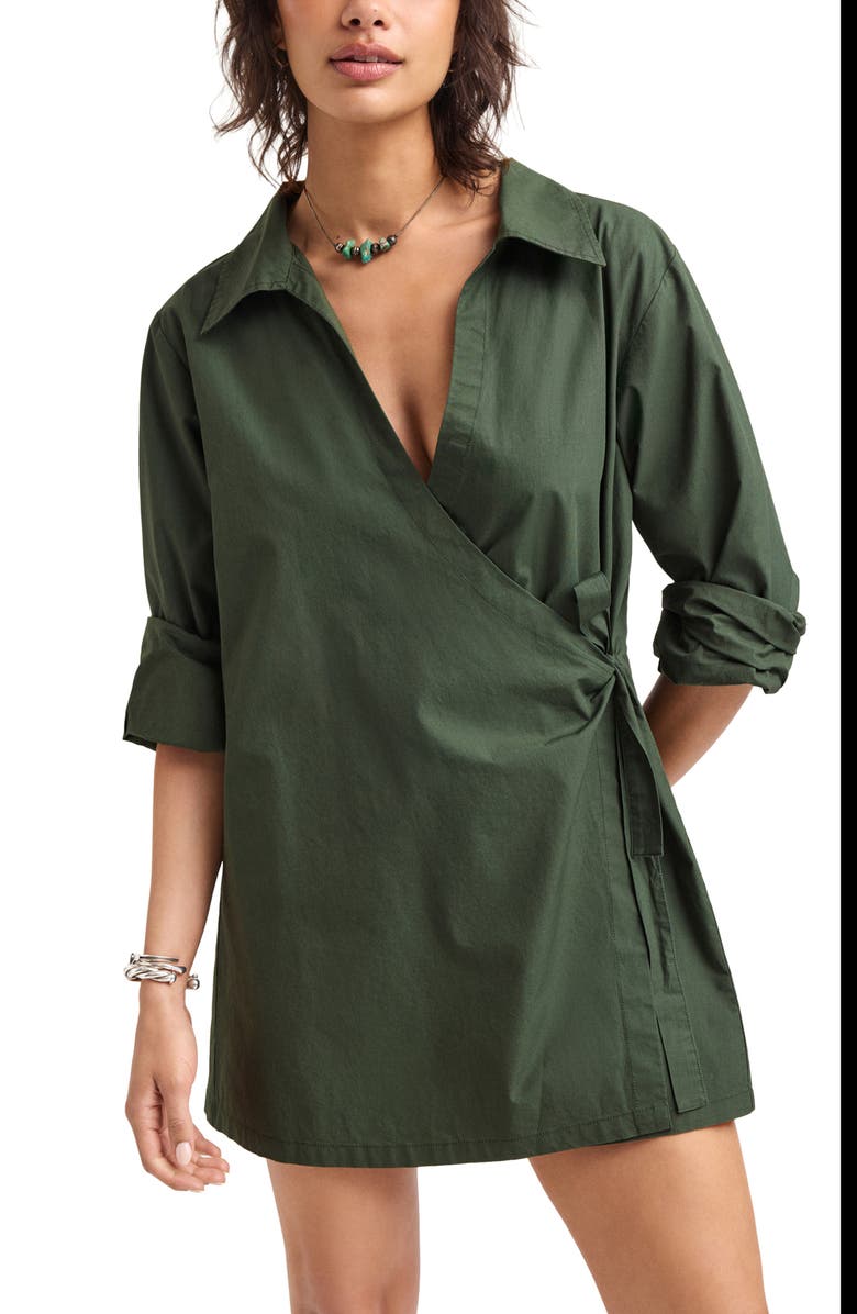 Vitamin A<sup>®</sup> Elodie Long Sleeve Organic Cotton Wrap Cover-Up Dress, Alternate, color, Frorest Organic Cotton