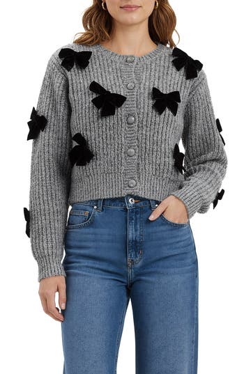 Lush Bow Appliqué Cardigan In Multi