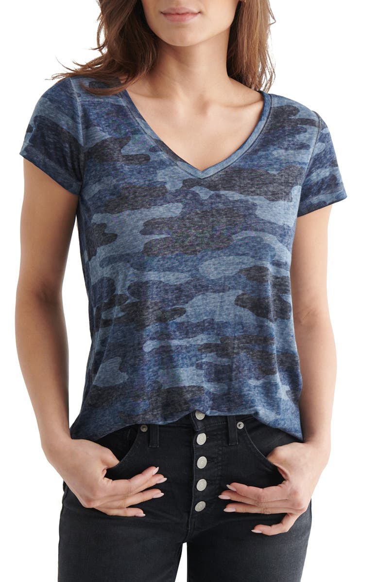 Lucky Brand Camo Burnout T-Shirt, Main, color, Blue Multi