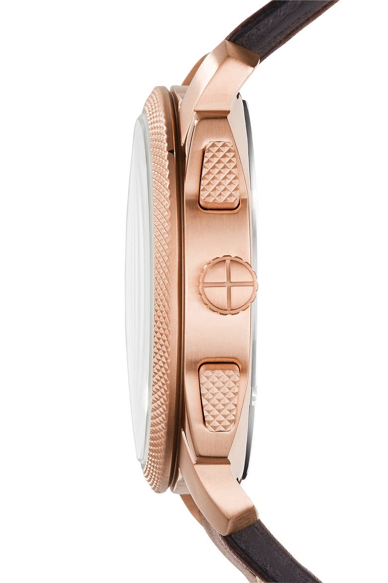 'Machine' Chronograph Textured Bezel Watch, 42mm, Alternate, color, BROWN/ BLUE/ ROSE GOLD