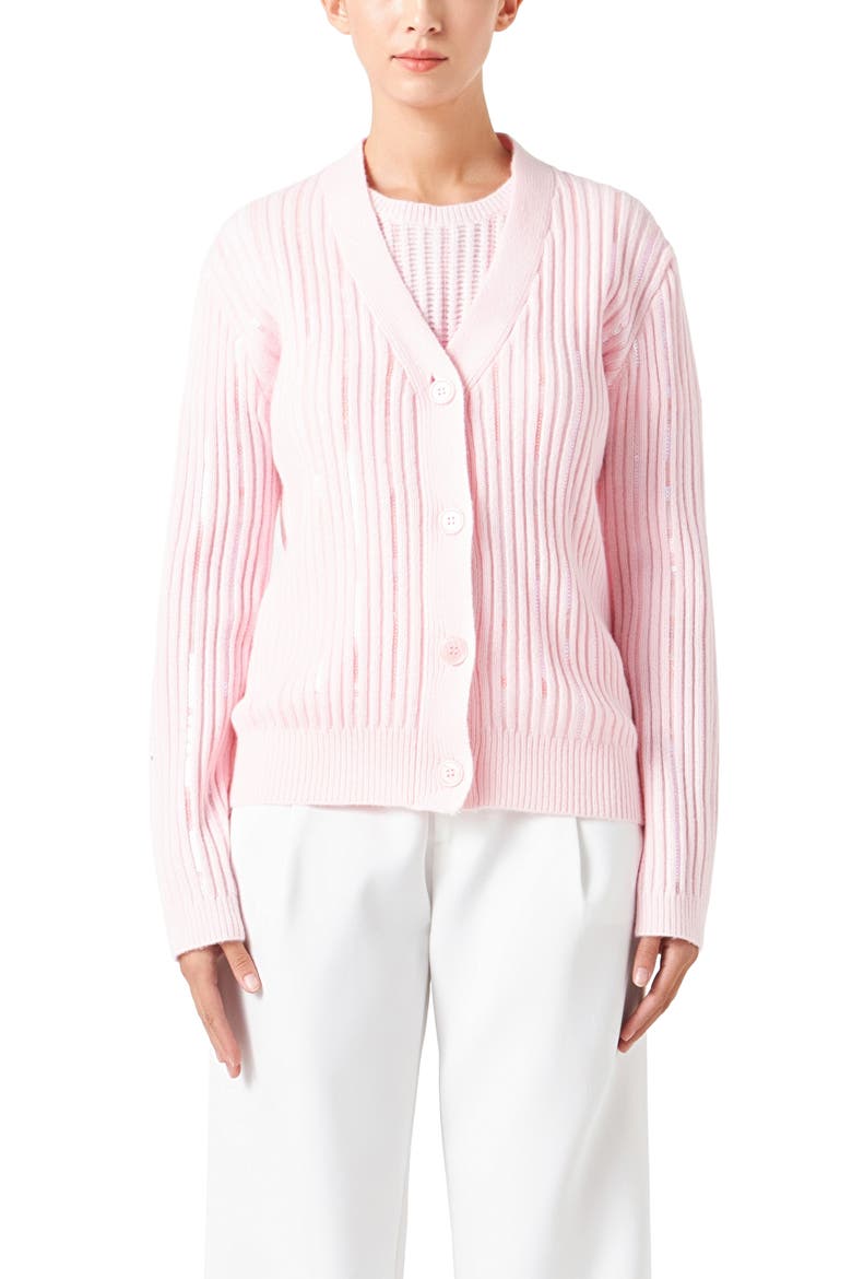 Sequin Rib Cardigan, Alternate, color, LIGHT PINK