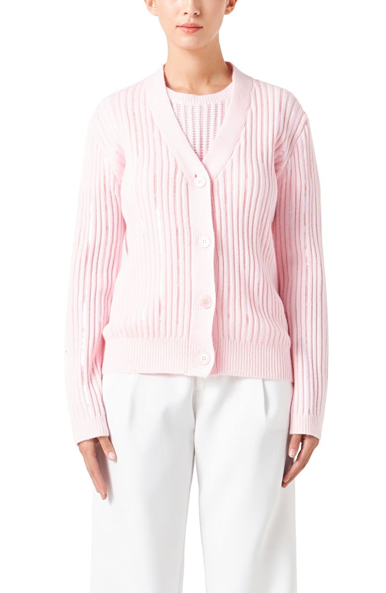 Endless Rose Sequin Rib Cardigan, Alternate, color, Light Pink