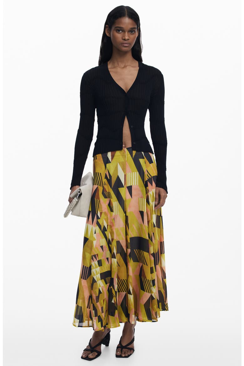 Geometric Print Maxi Skirt, Alternate, color, WARM GREEN