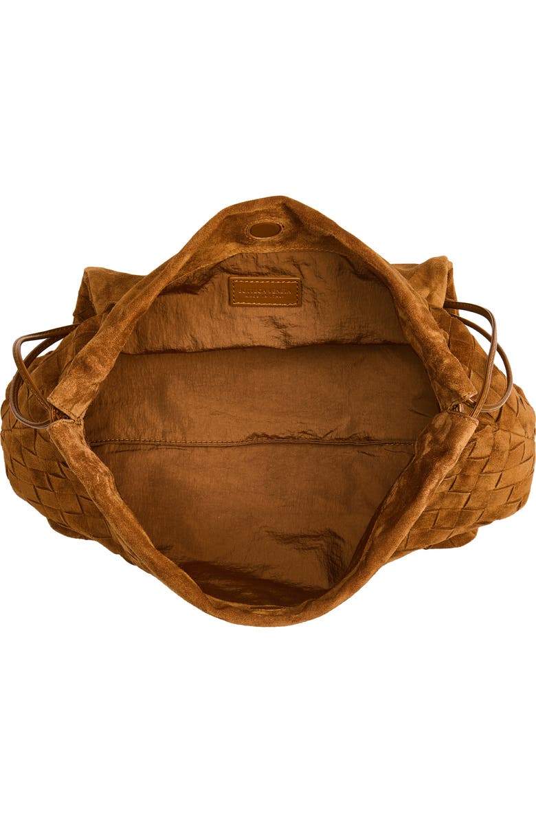 Bottega Veneta Giorno Intrecciato Suede Shoulder Bag, Alternate, color, 2588 Amber-Gold