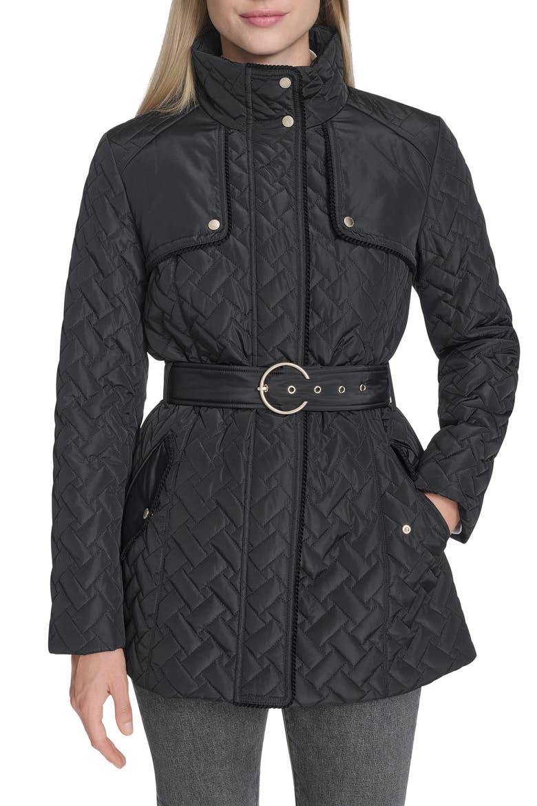 Signature Quilted Coat, Main, color, BLACK