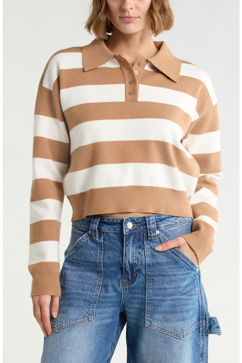Striped Polo Sweater, Main, color, CAMEL/ CRME