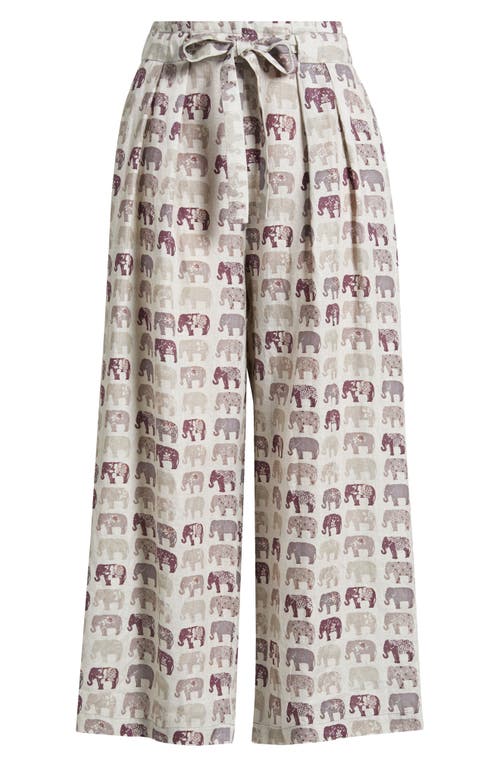 Apny Print Tie Waist Linen Crop Wide Leg Pants In Multi
