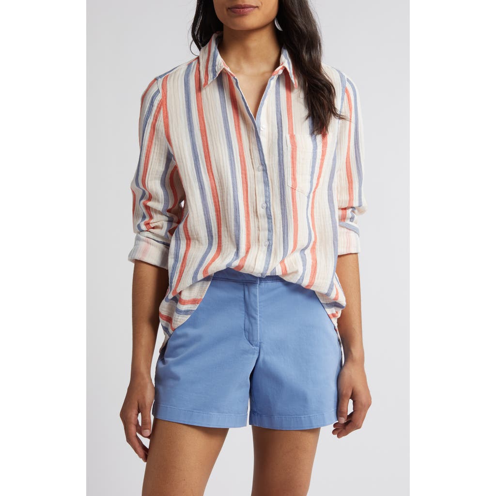 Caslonr Caslon(r) Casual Gauze Button-up Shirt In Pink Beach- Red Napa Stripe