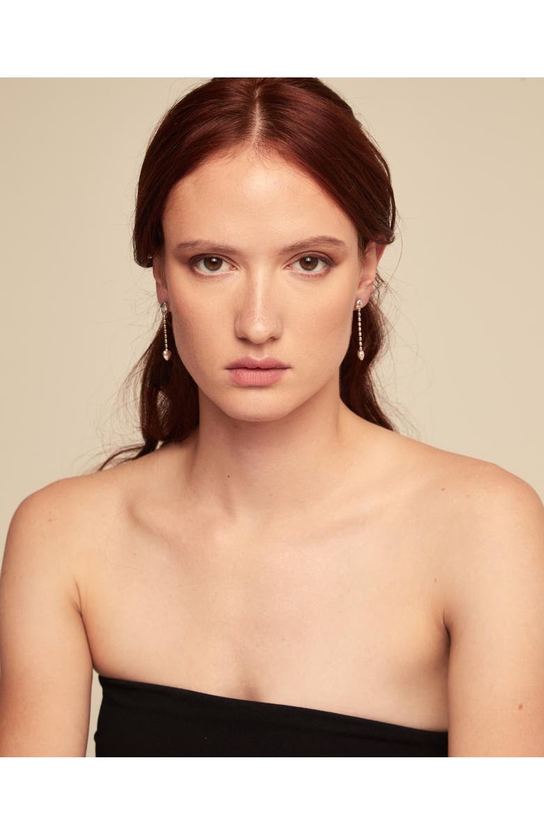 UNODE50 Sterling silver-plated earrings with dangling chain and small hearts, Alternate, color, Silver