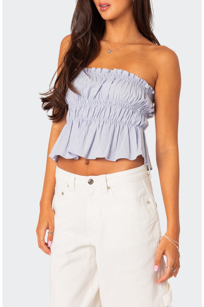 Katherine Smocked Strapless Crop Top, Alternate, color, LIGHT-BLUE