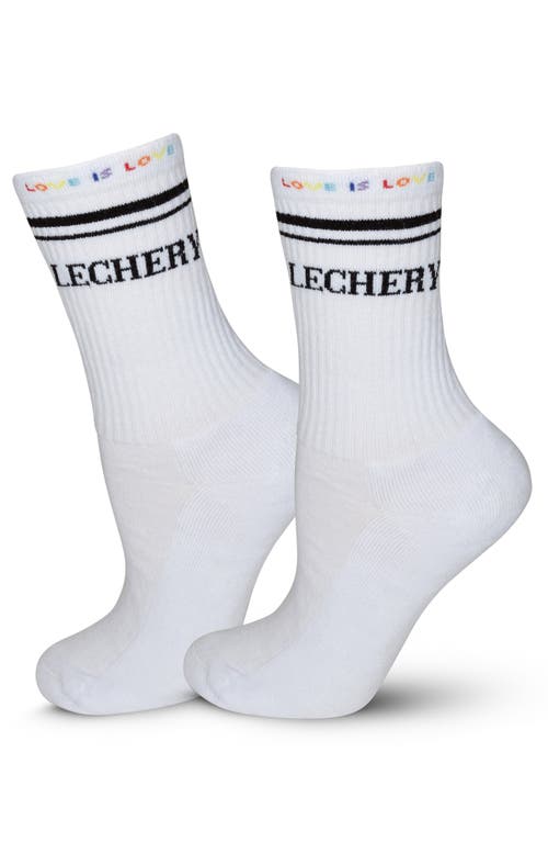 LECHERY® Love is Love Varsity Striped Crew Socks in White  product