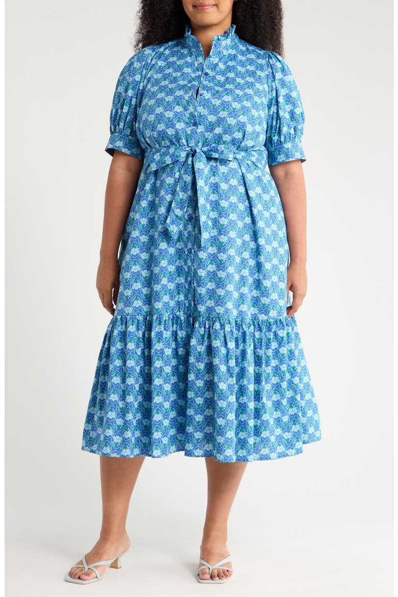 Giles Driftwood Floral Cotton Shirtdress, Main, color, BLUE/ GREEN
