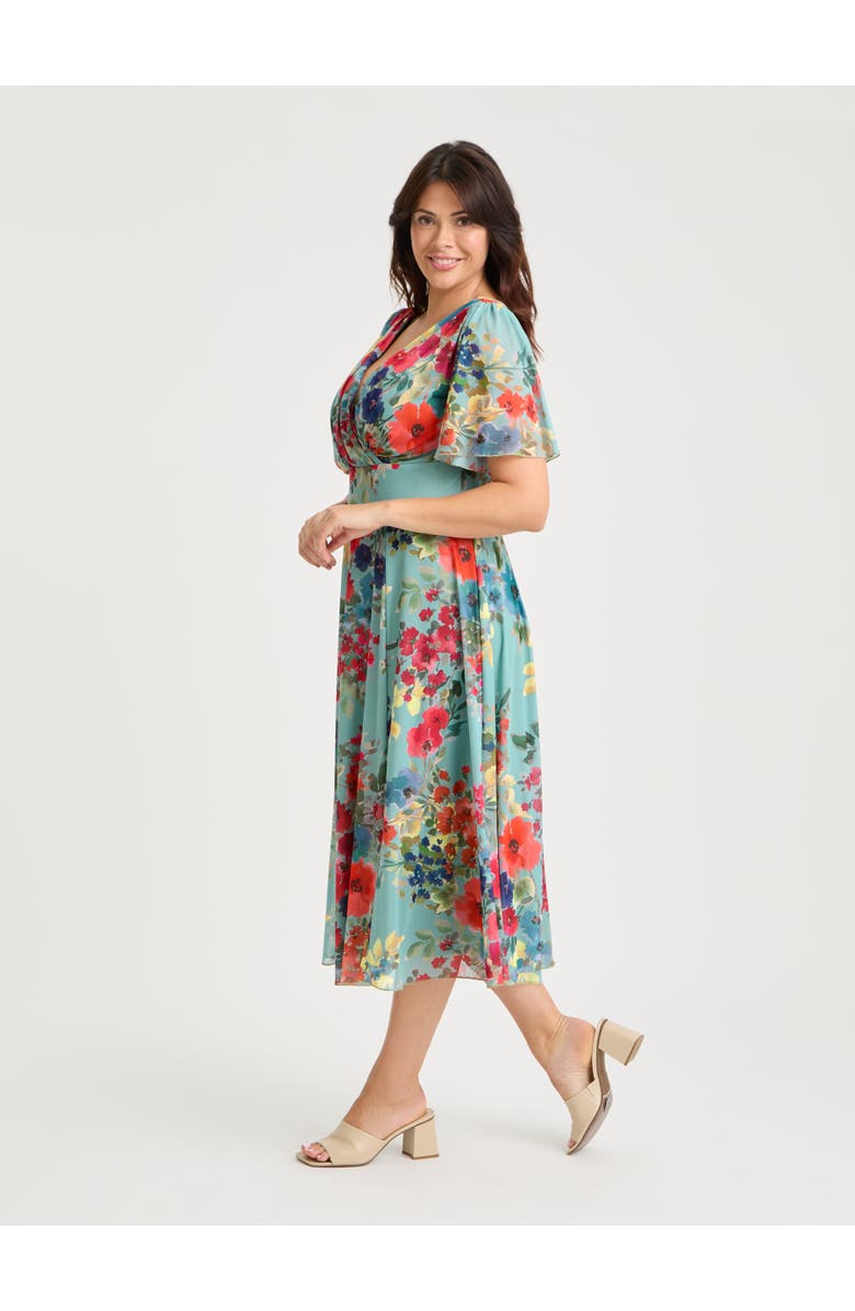 Scarlett & Jo Victoria Floral Angel Sleeve Midi Dress, Alternate, color, Soft Green Multi