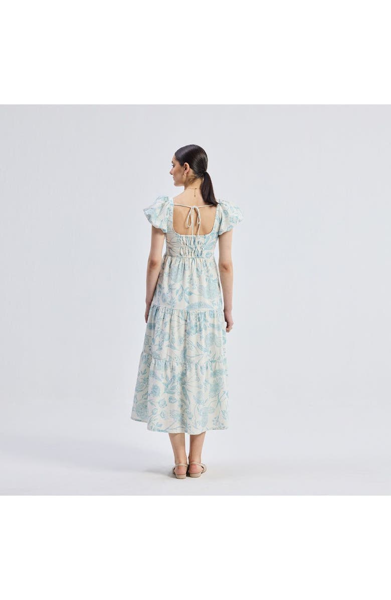 Reistor Womens Deep Puff Sleeve Tiered Maxi Dress in Blue Florals Small, Alternate, color, Blue Florals