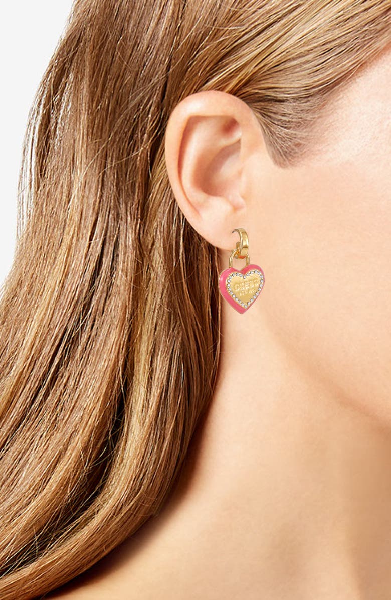 GUESS Heart Pavé Charm Earrings, Alternate, color, Gold Tone