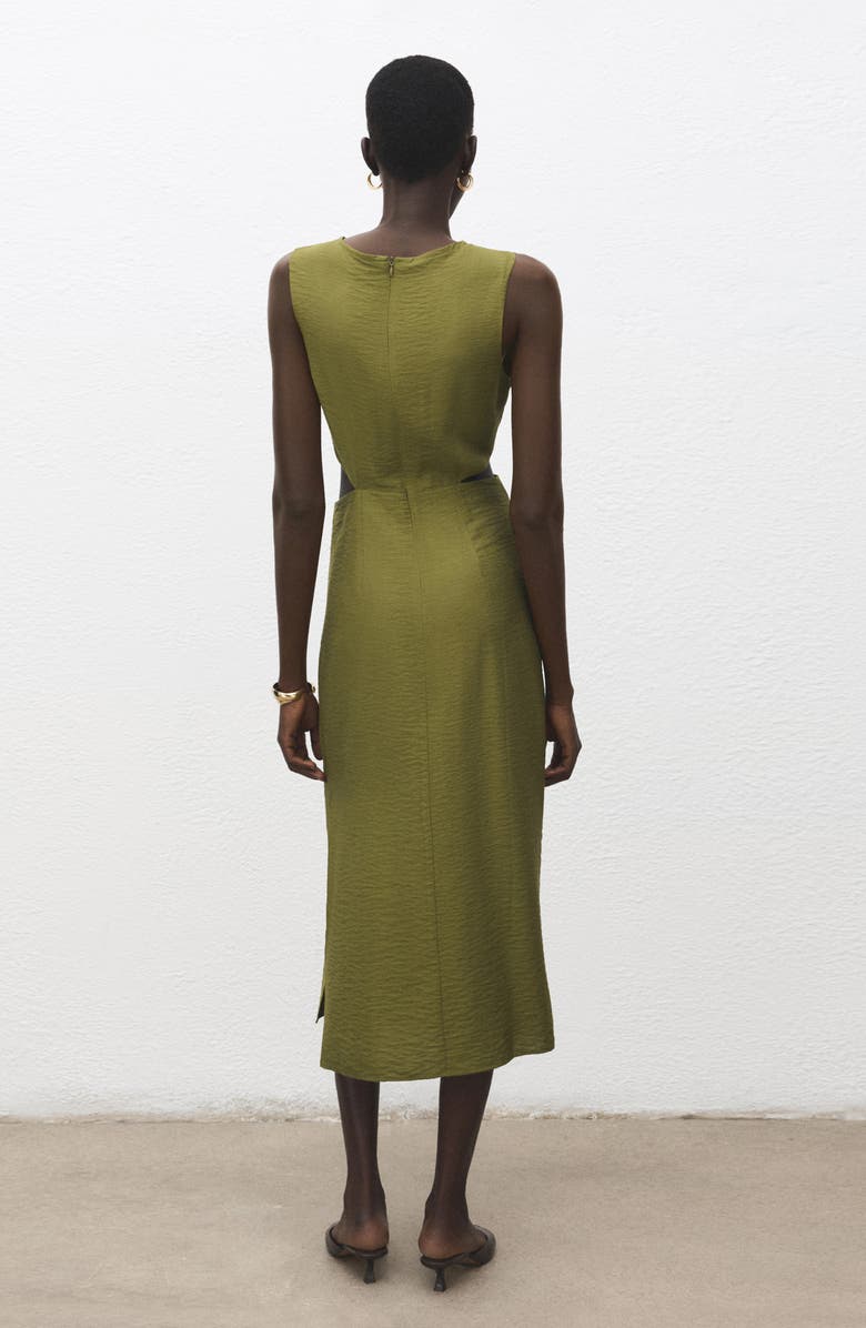 MANGO Crinkled Cutout Midi Dress, Alternate, color, Pastel Green