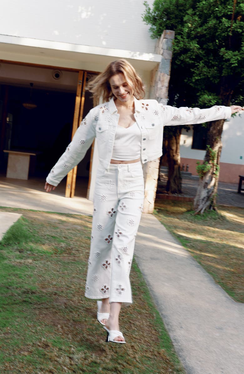 Bayeas Studded Eyelet High Waist Straight Leg Jeans, Alternate, color, White