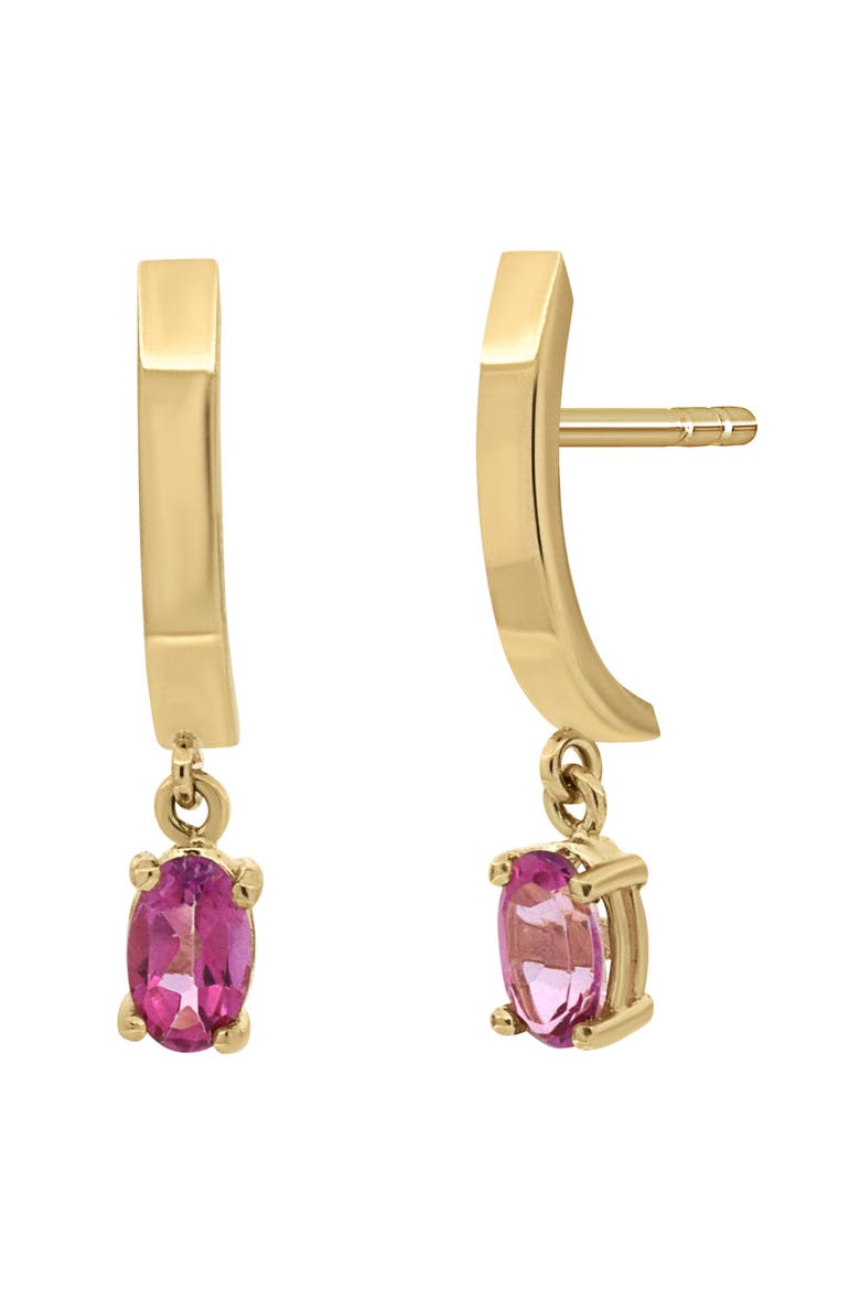 Pink Topaz Drop Hoop Earrings (Nordstrom Exclusive), Main, color, 14K YELLOW GOLD