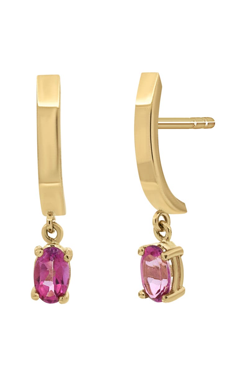 Bony Levy Pink Topaz Drop Hoop Earrings, Main, color, 14K Yellow Gold