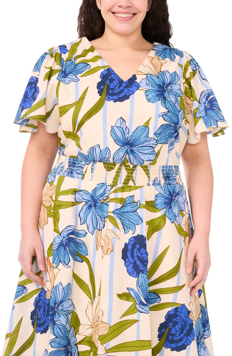 CeCe V-Neck Smocked Waist Maxi Dress, Alternate, color, Eggnog