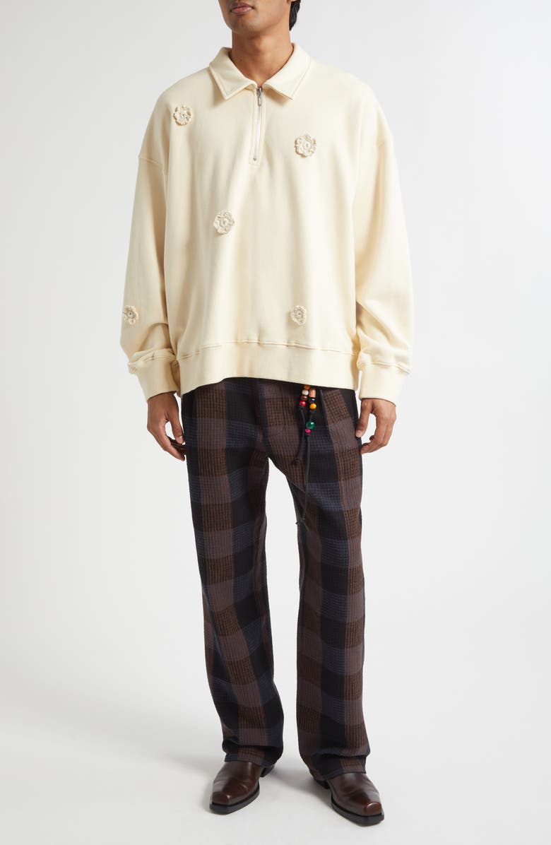 SONG FOR THE MUTE Daisy Appliqué Quarter Zip Sweatshirt, Alternate, color, Ivory