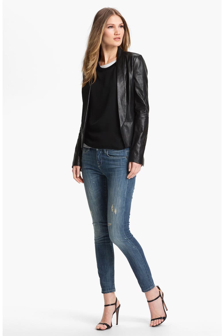 Leather Blazer, Alternate, color, BLACK