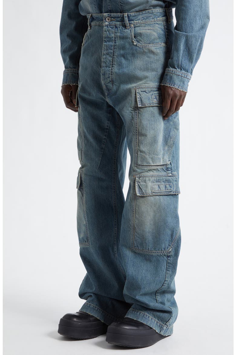 Distressed Straight Leg Cargo Jeans, Alternate, color, WASHED INDIGO