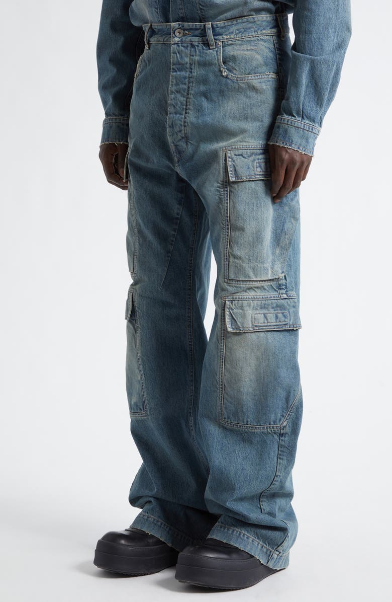 Rick Owens DRKSHDW Distressed Straight Leg Cargo Jeans, Alternate, color, Washed Indigo