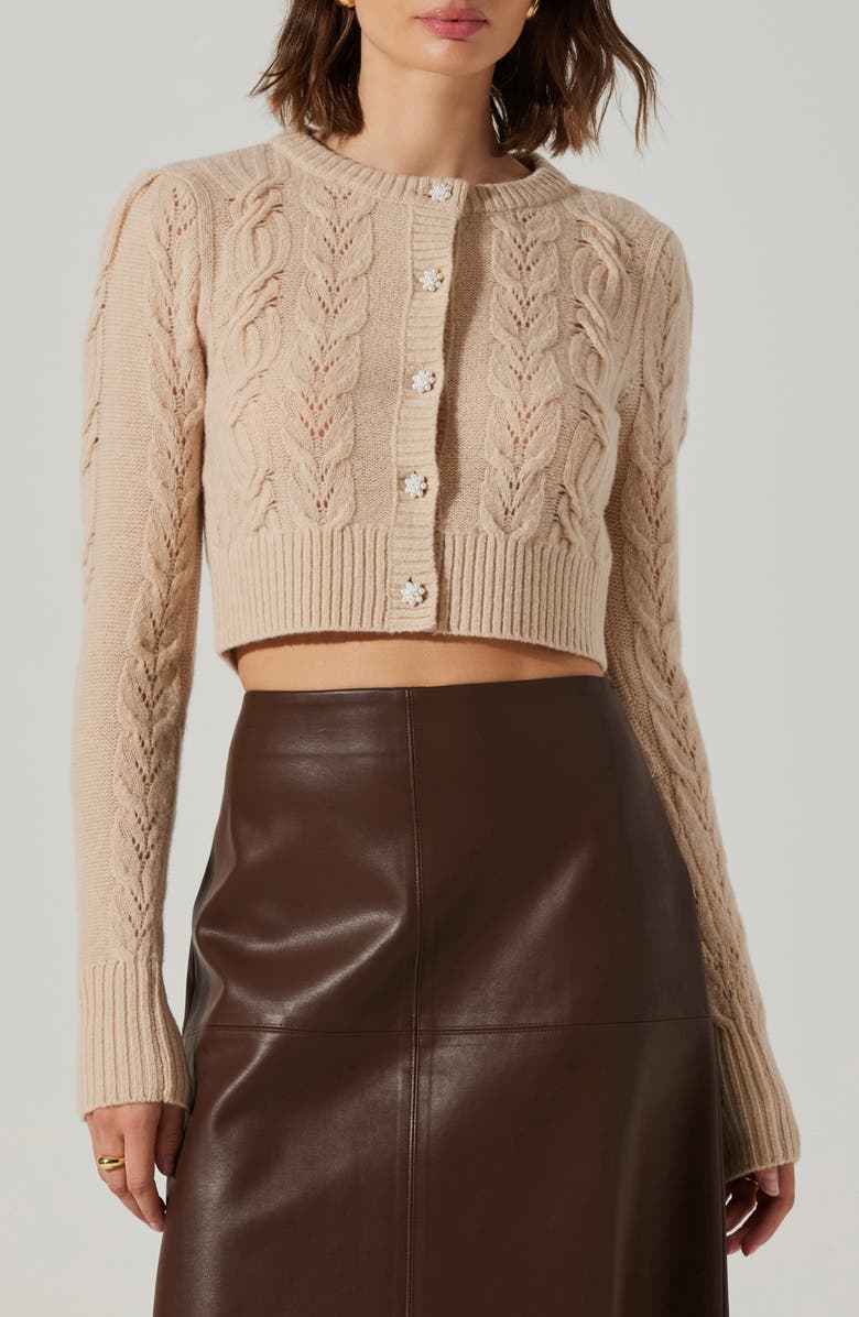 ASTR the Label Peri Wool Cable Knit Cardigan, Main, color, Vanilla