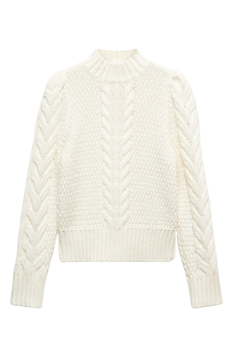 MANGO Puff Shoulder Cable Mock Neck Sweater, Alternate, color, 