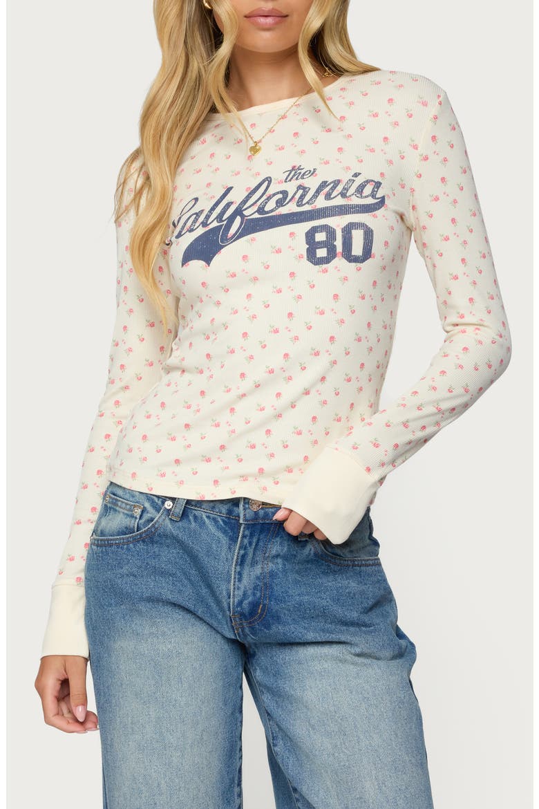 Cali Floral Rib Long Sleeve Top, Main, color, CREAM
