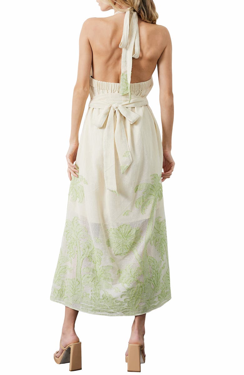 CIEBON Nahara Print Halter Maxi Dress, Alternate, color, Cream/ Green