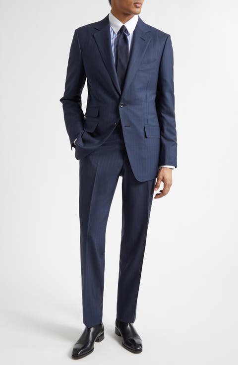 Wool Sharkskin Herringbone Suit