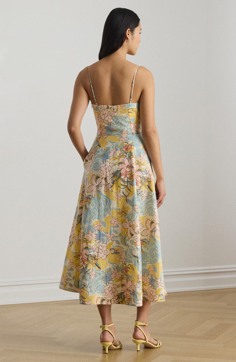 Lauren Ralph Lauren Floral Linen Dress, Alternate, color, Cream/ Blue Multi