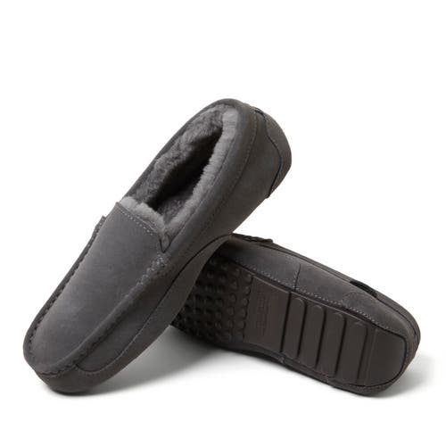 Dearfoams Fireside Melbourne Genuine Shearling Moccasin Slipper In Grey Solid