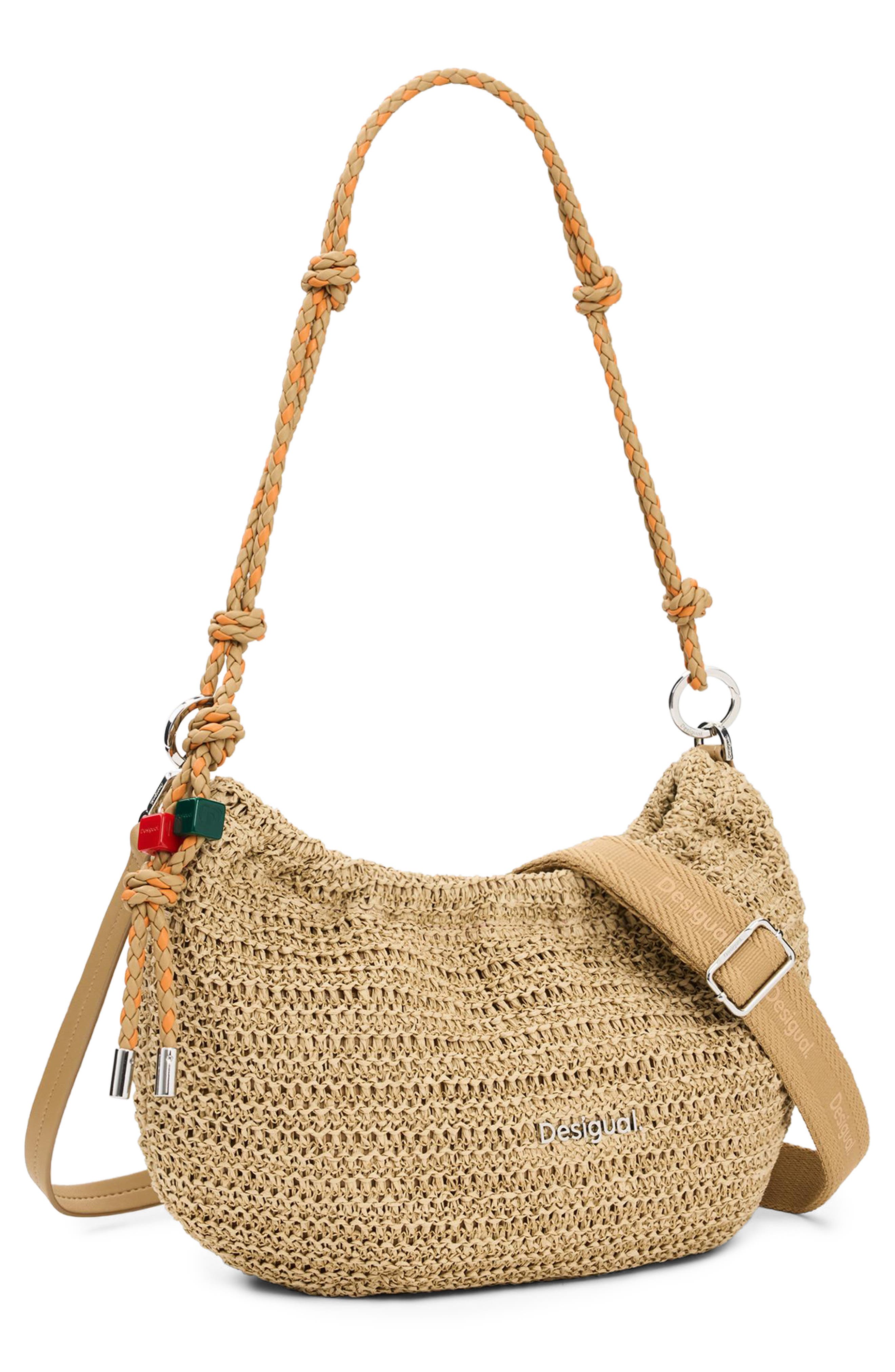 Desigual Medium Oval Raffia Shoulder Bag, Alternate, color, 