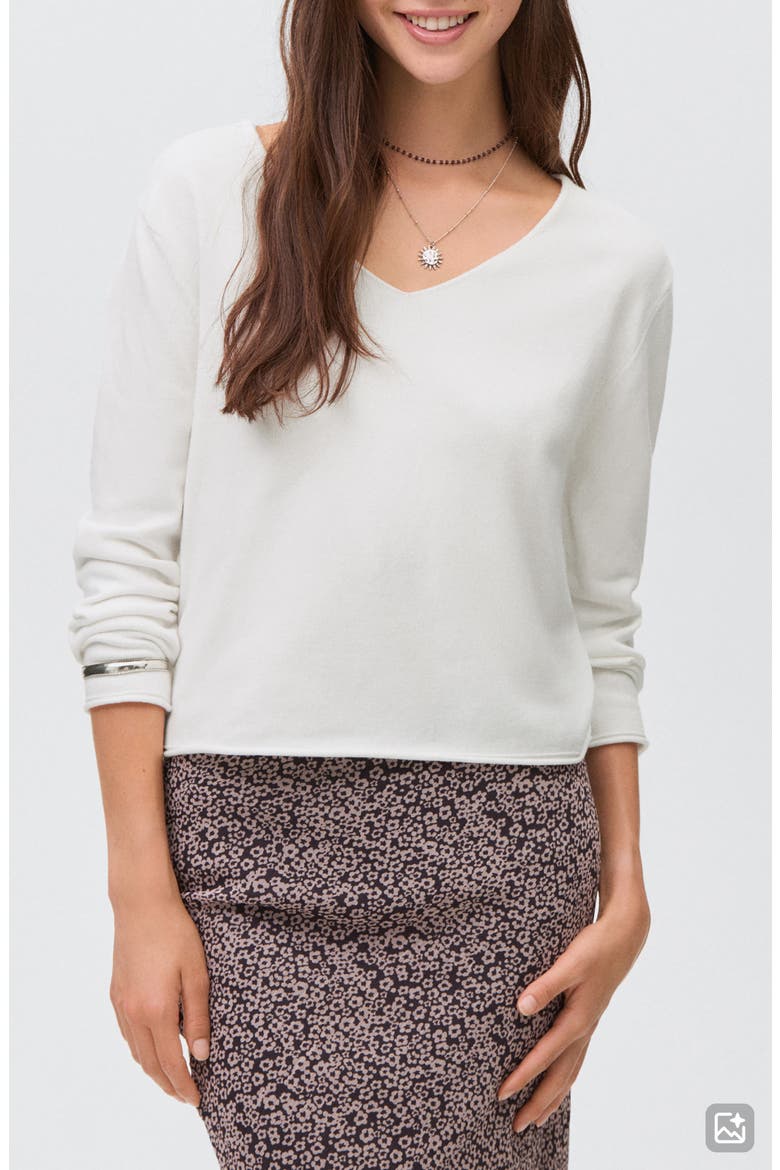 V-Neck Cotton Blend Sweater, Main, color, WHITE