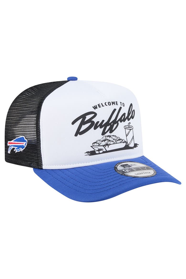 Men's New Era White/Royal Buffalo Bills Foodie 9FIFTY A-Frame Trucker Snapback Hat, Main, color, White