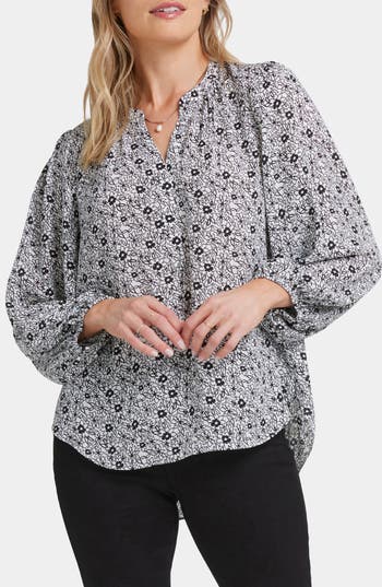 Nydj Long Sleeve Split Neck Top In Adriana