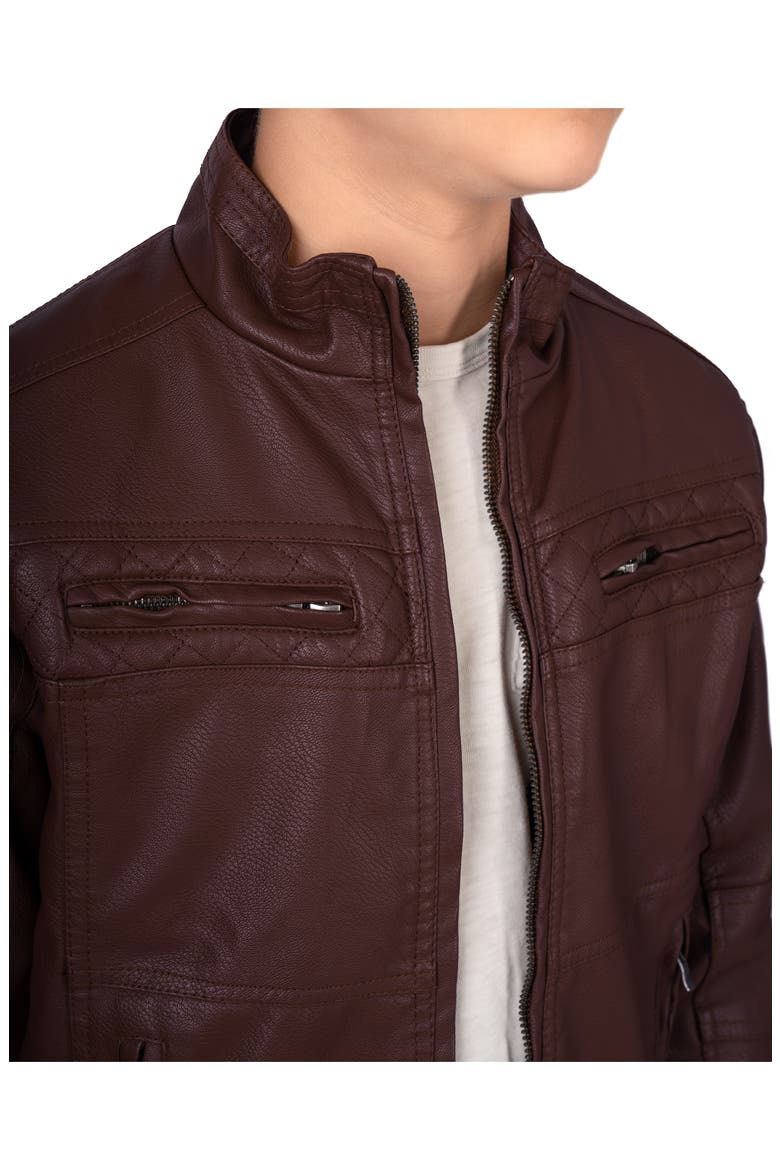 Faux Leather Casual Motorcycle Jacket, Alternate, color, BURG