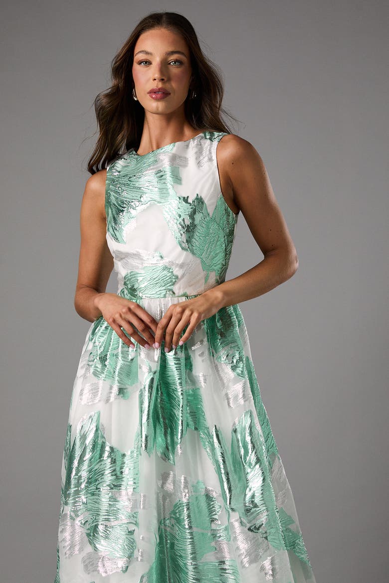 Jacquard Fit And Flare Midi Dress, Alternate, color, Green