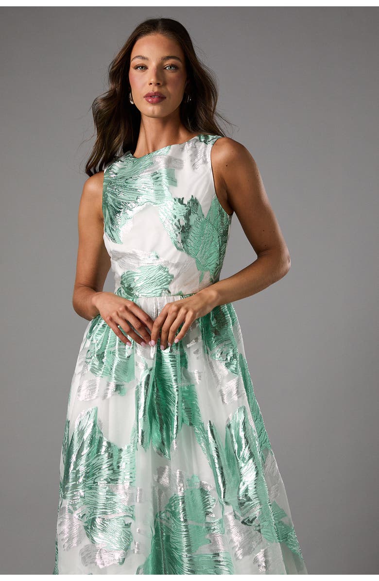 Coast Jacquard Fit And Flare Midi Dress, Alternate, color, Green