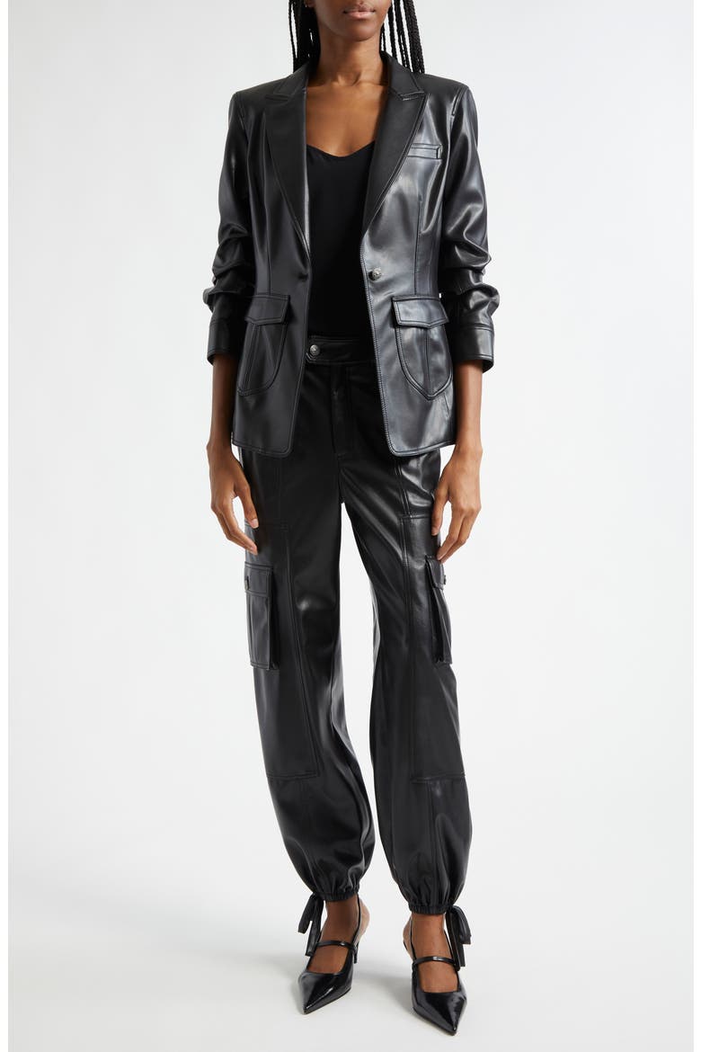 Faux Leather Cargo Joggers, Alternate, color, BLACK
