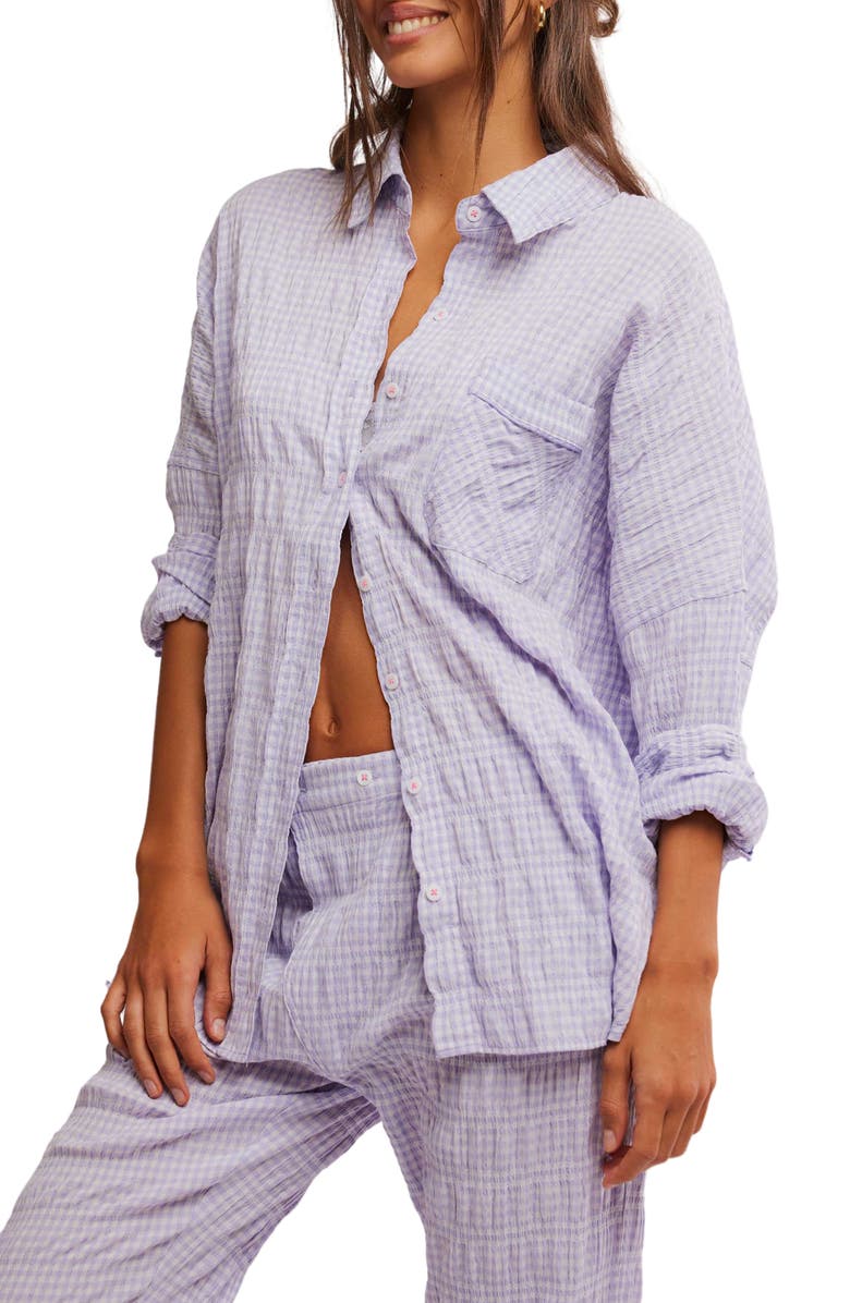 Free People Cloud Ten Seersucker Pajama Shirt, Main, color, Lilac Combo