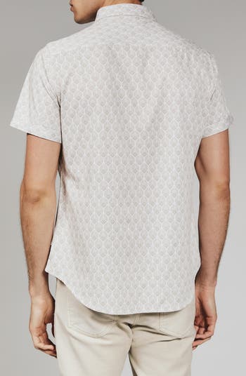 Holden Leaf Print Short Sleeve Stretch Button-Up Shirt