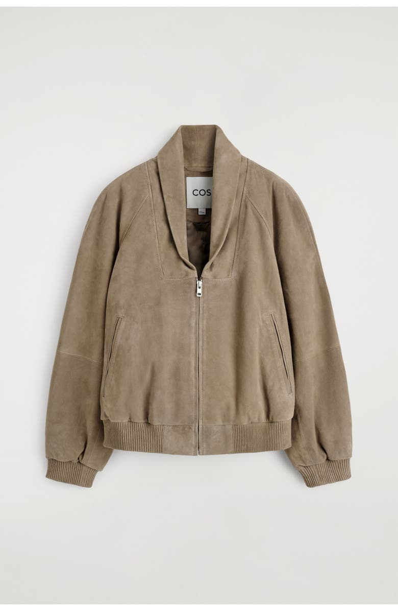 COS Shawl-collar Suede Bomber Jacket, Alternate, color, Beige