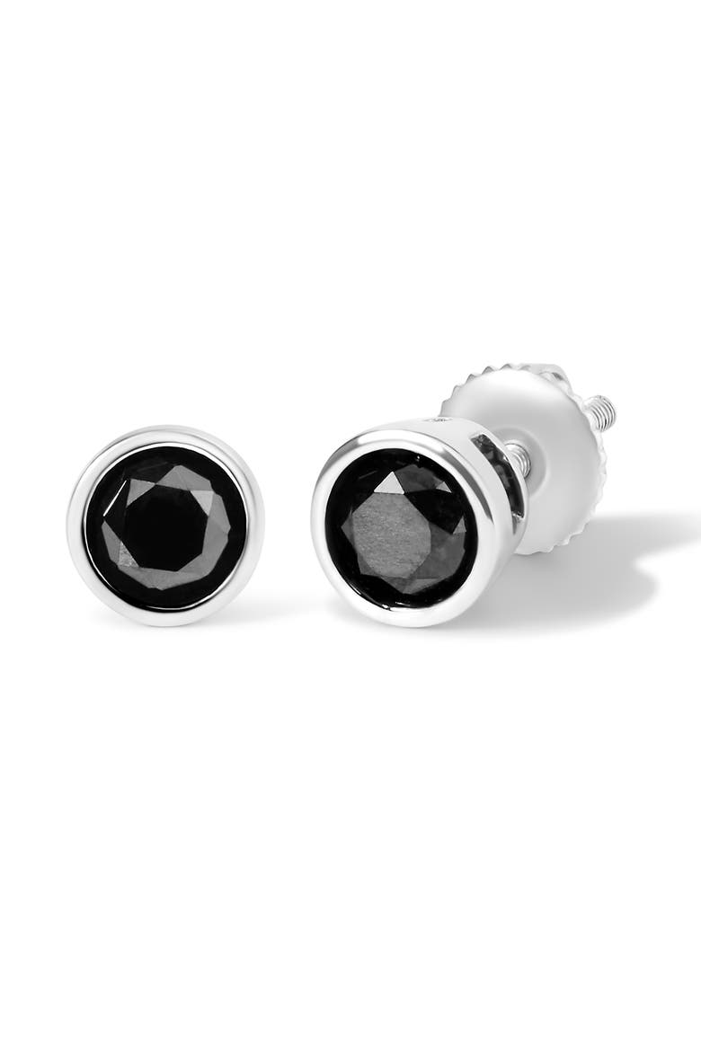 Silver 2.00 Cttw Round Black Diamond Stud Earrings, Alternate, color, White