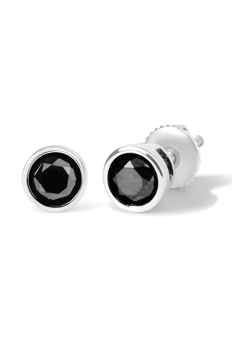 Haus of Brilliance Silver 1.00 Cttw Round Black Diamond Stud Earrings with, Alternate, color, White