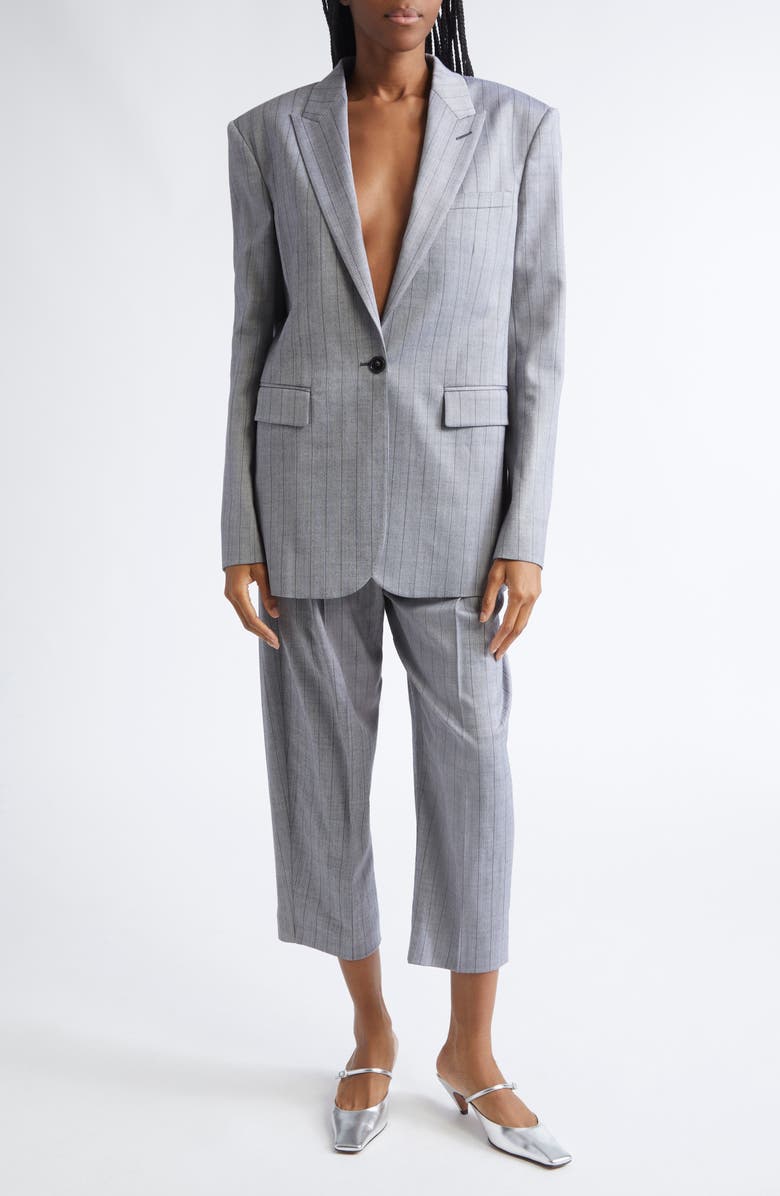 Stella McCartney Pinstripe Single Breasted Stretch Wool Jacket, Alternate, color, Grey